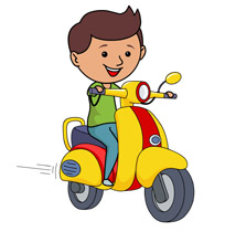 boy riding on yellow scooter clipart